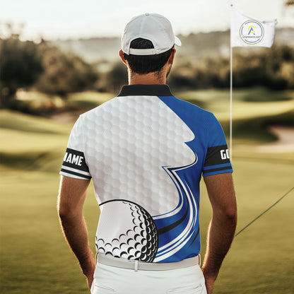 Blue & white golf ball short sleeve, long sleeve golf polo shirts custom name golf gifts for men NQS10214
