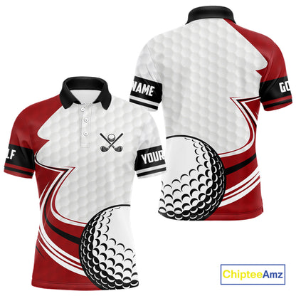 Red & white golf ball short sleeve, long sleeve golf polo shirts custom name golf gifts for men NQS10215