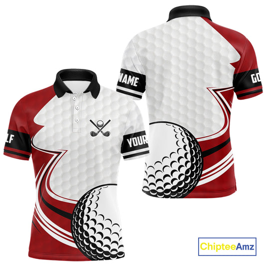 Red & white golf ball short sleeve, long sleeve golf polo shirts custom name golf gifts for men NQS10215