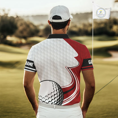 Red & white golf ball short sleeve, long sleeve golf polo shirts custom name golf gifts for men NQS10215