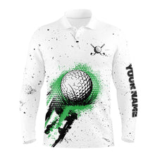 Load image into Gallery viewer, White Grunge Pattern Men golf polo shirts custom vintage green golf attire for men, golfer gifts NQS8399