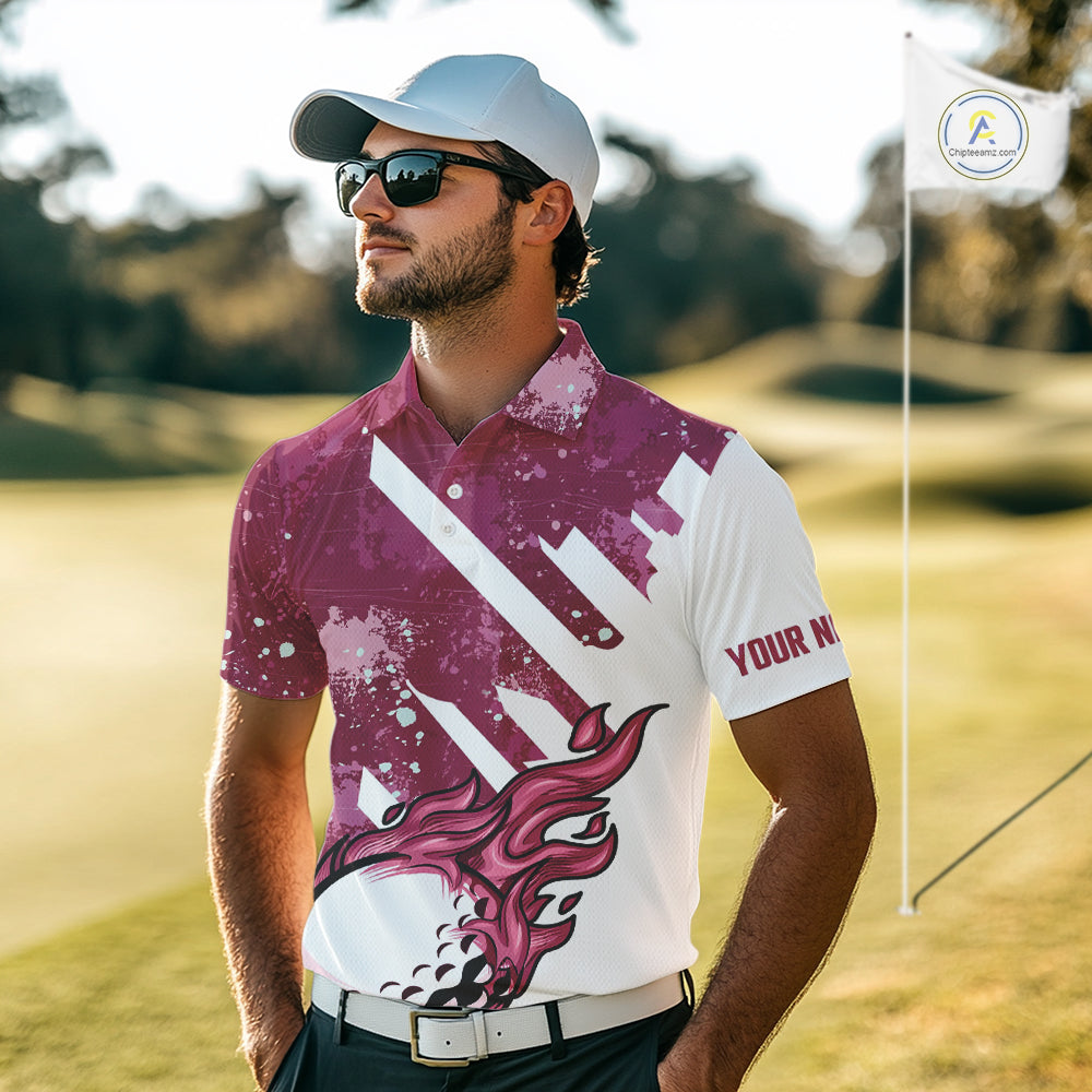Pink and white golf ball flame Men golf polo shirts custom team golf shirts, mens golf clothing NQS10977