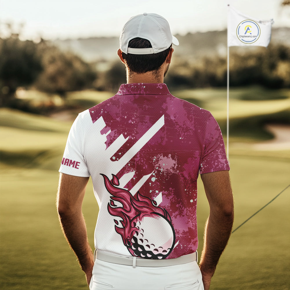 Pink and white golf ball flame Men golf polo shirts custom team golf shirts, mens golf clothing NQS10977