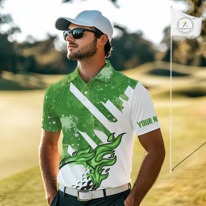 Green and white golf ball flame Men golf polo shirts custom team golf shirts, mens golf clothing NQS10978