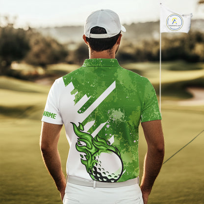 Green and white golf ball flame Men golf polo shirts custom team golf shirts, mens golf clothing NQS10978