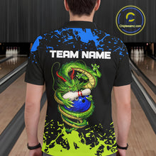 Load image into Gallery viewer, Personalized Black, Blue and Green Dragon Bowling Shirts For Men, Dragon Bowling Team Shirts NQS11578