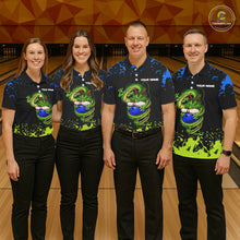 Load image into Gallery viewer, Personalized Black, Blue and Green Dragon Bowling Shirts For Men, Dragon Bowling Team Shirts NQS11578