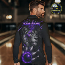 Load image into Gallery viewer, Custom Black and Purple Lion Bowling Polo, Quarter Zip shirts for Men, Lion Team Bowling Jerseys NQS10586