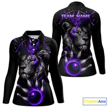 Load image into Gallery viewer, Custom Black and Purple Lion Bowling Polo, Quarter Zip shirts for Women, Lion Team Bowling Jerseys NQS10586