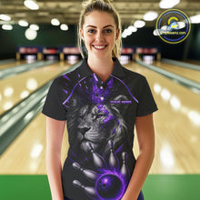 Load image into Gallery viewer, Custom Black and Purple Lion Bowling Polo, Quarter Zip shirts for Women, Lion Team Bowling Jerseys NQS10586