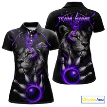 Load image into Gallery viewer, Custom Black and Purple Lion Bowling Polo, Quarter Zip shirts for Women, Lion Team Bowling Jerseys NQS10586
