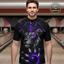 Load image into Gallery viewer, Custom Black and Purple Lion Bowling Polo, Quarter Zip shirts for Men, Lion Team Bowling Jerseys NQS10586