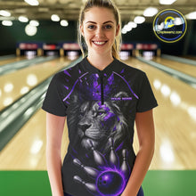 Load image into Gallery viewer, Custom Black and Purple Lion Bowling Polo, Quarter Zip shirts for Women, Lion Team Bowling Jerseys NQS10586
