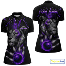 Load image into Gallery viewer, Custom Black and Purple Lion Bowling Polo, Quarter Zip shirts for Women, Lion Team Bowling Jerseys NQS10586