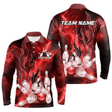 Load image into Gallery viewer, Red Lightning Thunder Bowling Polo, Quarter Zip Shirt For Men Red Flame Custom Team Bowler Jersey NQS9103