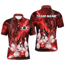 Load image into Gallery viewer, Red Lightning Thunder Bowling Polo, Quarter Zip Shirt For Men Red Flame Custom Team Bowler Jersey NQS9103