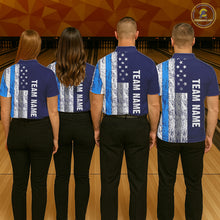 Load image into Gallery viewer, Blue Grunge American Flag Bowling Shirts For Women Custom patriotic Bowling Team League Jerseys NQS11176