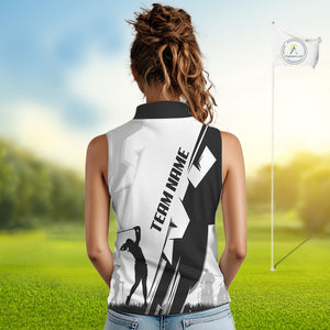 Women Sleeveless golf polo shirts custom white and black golf tops for ladies, best golf gifts NQS10061
