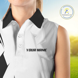 Women Sleeveless golf polo shirts custom white and black golf tops for ladies, best golf gifts NQS10061