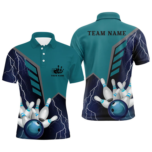 Custom Blue bowling shirt for men – personalized team jersey front view
