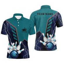 Load image into Gallery viewer, Custom Blue bowling shirt for men – personalized team jersey front view