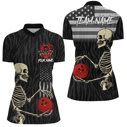 Black American Flag Skull Bowling Camo Custom Bowling Shirts For Women Bowling Team League Jerseys NQS8419