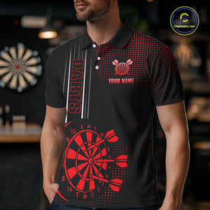 Personalized Black and Red Darts Polo, Quarter Zip Shirt For Men Custom Dart Outfit Team Jerseys NQS10593
