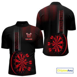 Personalized Black and Red Darts Polo, Quarter Zip Shirt For Men Custom Dart Outfit Team Jerseys NQS10593