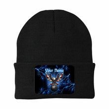 Load image into Gallery viewer, Blue lightning thunder bowling American flag Eagle custom Rectangle Patch Bowling Knit Beanie Hat NQS10800