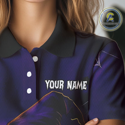 Funny Purple Skull Halloween Women golf polo shirts Custom Halloween team ladies golf wear NQS10804