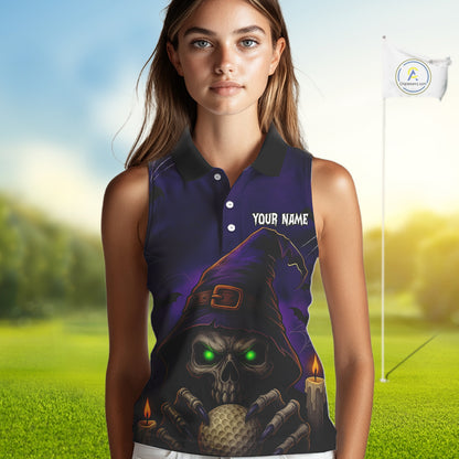 Funny Purple Skull Halloween Women Sleeveless polo shirts Custom Halloween team ladies golf wear NQS10804