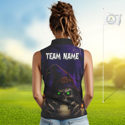 Funny Purple Skull Halloween Women Sleeveless polo shirts Custom Halloween team ladies golf wear NQS10804