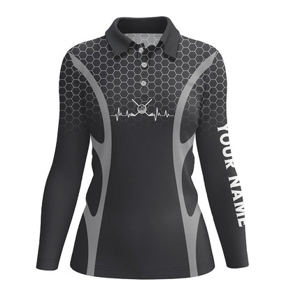 Black Camo Golf heartbeat Womens Golf Polo Shirts Custom Ladies Golf Tops, unique golf gifts NQS9116