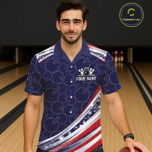 Load image into Gallery viewer, American Flag Camo Bowling Button-up Shirt Custom patriotic Bowling Team Hawaiian shirts | Navy NQS11180