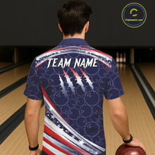 Load image into Gallery viewer, American Flag Camo Bowling Button-up Shirt Custom patriotic Bowling Team Hawaiian shirts | Navy NQS11180