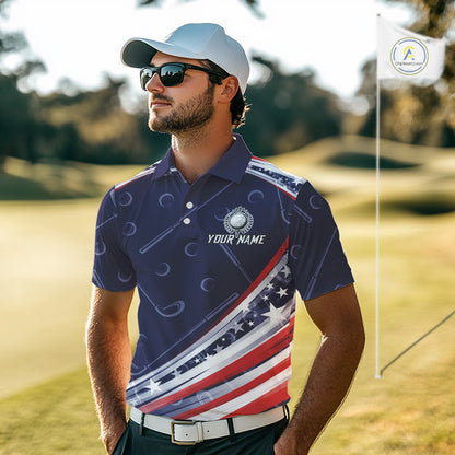 American Flag Camo Golf Polo Shirts For Men Custom patriotic mens golf shirts, golfer gifts | Navy NQS11181
