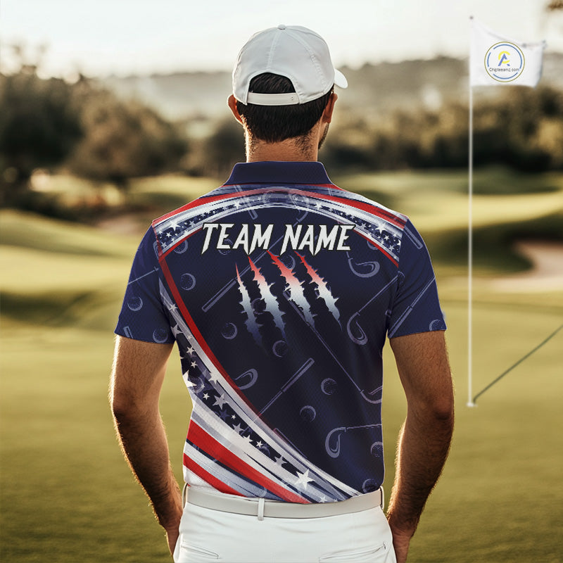 American Flag Camo Golf Polo Shirts For Men Custom patriotic mens golf shirts, golfer gifts | Navy NQS11181