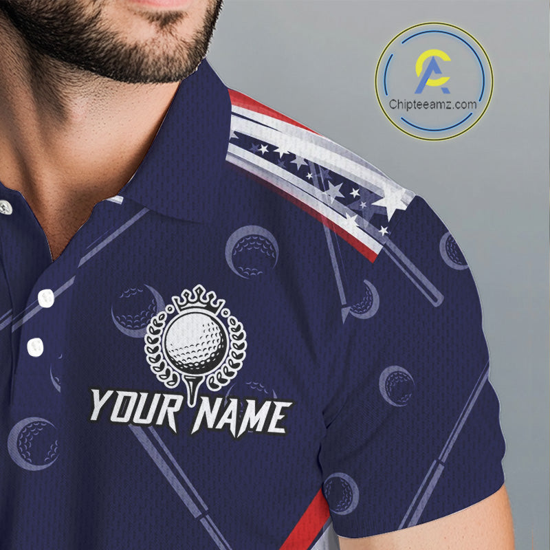 American Flag Camo Golf Polo Shirts For Men Custom patriotic mens golf shirts, golfer gifts | Navy NQS11181