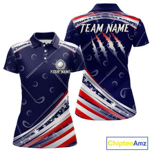 Load image into Gallery viewer, American Flag Camo Golf Polo Shirts For Women Custom patriotic ladies golf shirt, golfer gifts | Navy NQS11181