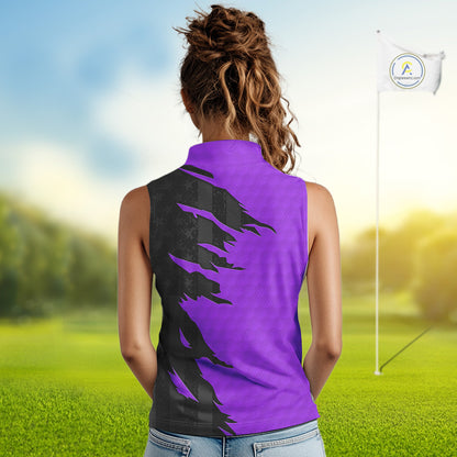Womens sleeveless golf polos shirts purple golf ball skin black American flag ladies golf apparel NQS10071