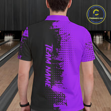 Load image into Gallery viewer, Black and Purple Bowling Polo, Quarter Zip shirts for Men Custom Bowling Team Jerseys NQS10221