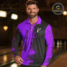 Load image into Gallery viewer, Black and Purple Bowling Polo, Quarter Zip shirts for Men Custom Bowling Team Jerseys NQS10221