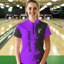 Load image into Gallery viewer, Black and Purple Bowling Polo, Quarter Zip shirts for Women Custom Bowling Team Jerseys NQS10221