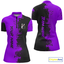 Load image into Gallery viewer, Black and Purple Bowling Polo, Quarter Zip shirts for Women Custom Bowling Team Jerseys NQS10221