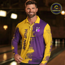 Load image into Gallery viewer, Yellow and Purple Bowling Polo, Quarter Zip shirts for Men Custom Bowling Team Jerseys NQS10222