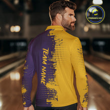 Load image into Gallery viewer, Yellow and Purple Bowling Polo, Quarter Zip shirts for Men Custom Bowling Team Jerseys NQS10222