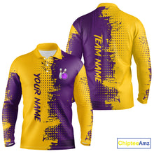 Load image into Gallery viewer, Yellow and Purple Bowling Polo, Quarter Zip shirts for Men Custom Bowling Team Jerseys NQS10222