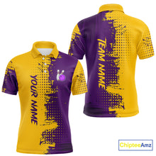 Load image into Gallery viewer, Yellow and Purple Bowling Polo, Quarter Zip shirts for Men Custom Bowling Team Jerseys NQS10222