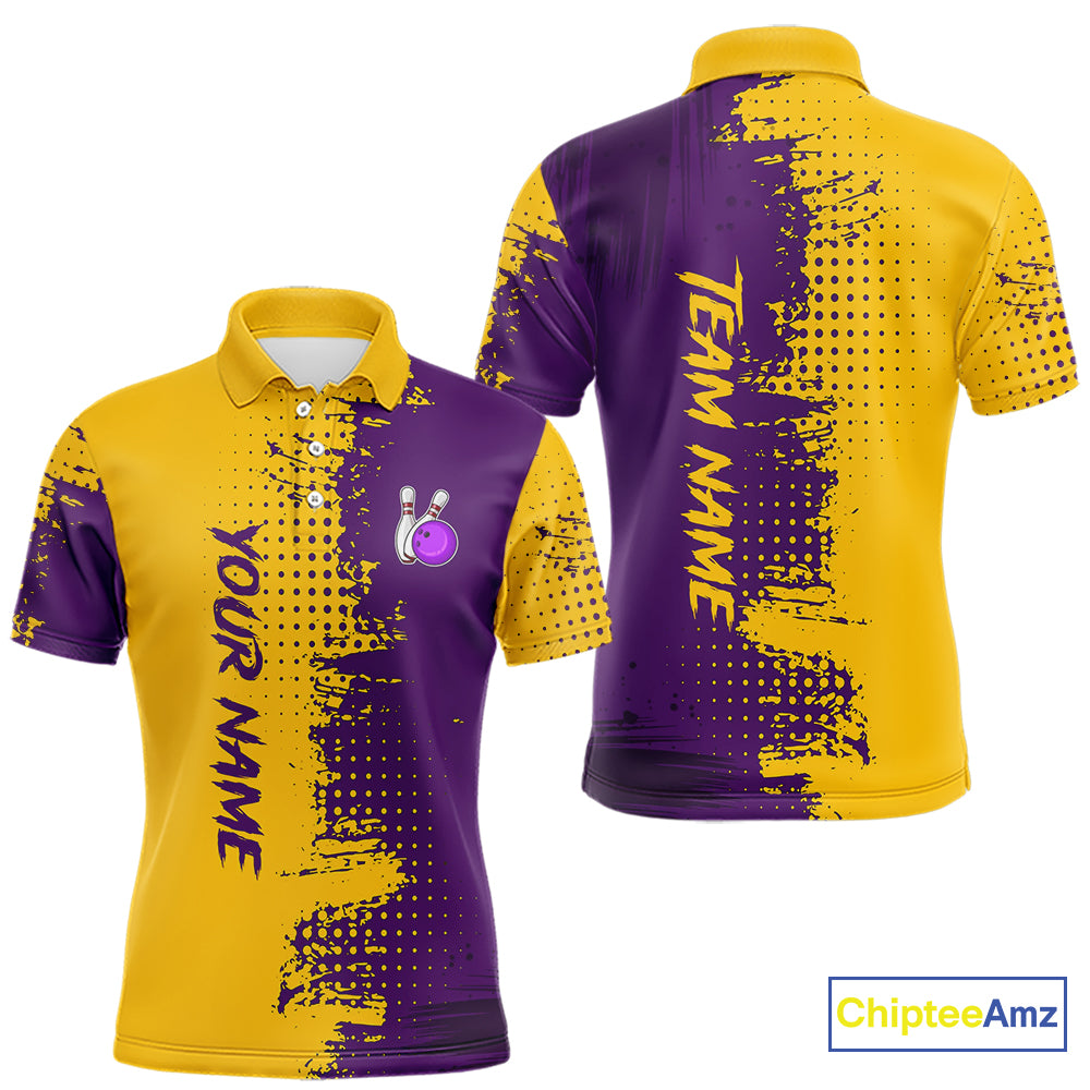 Yellow and Purple Bowling Polo, Quarter Zip shirts for Men Custom Bowling Team Jerseys NQS10222