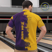 Load image into Gallery viewer, Yellow and Purple Bowling Polo, Quarter Zip shirts for Men Custom Bowling Team Jerseys NQS10222